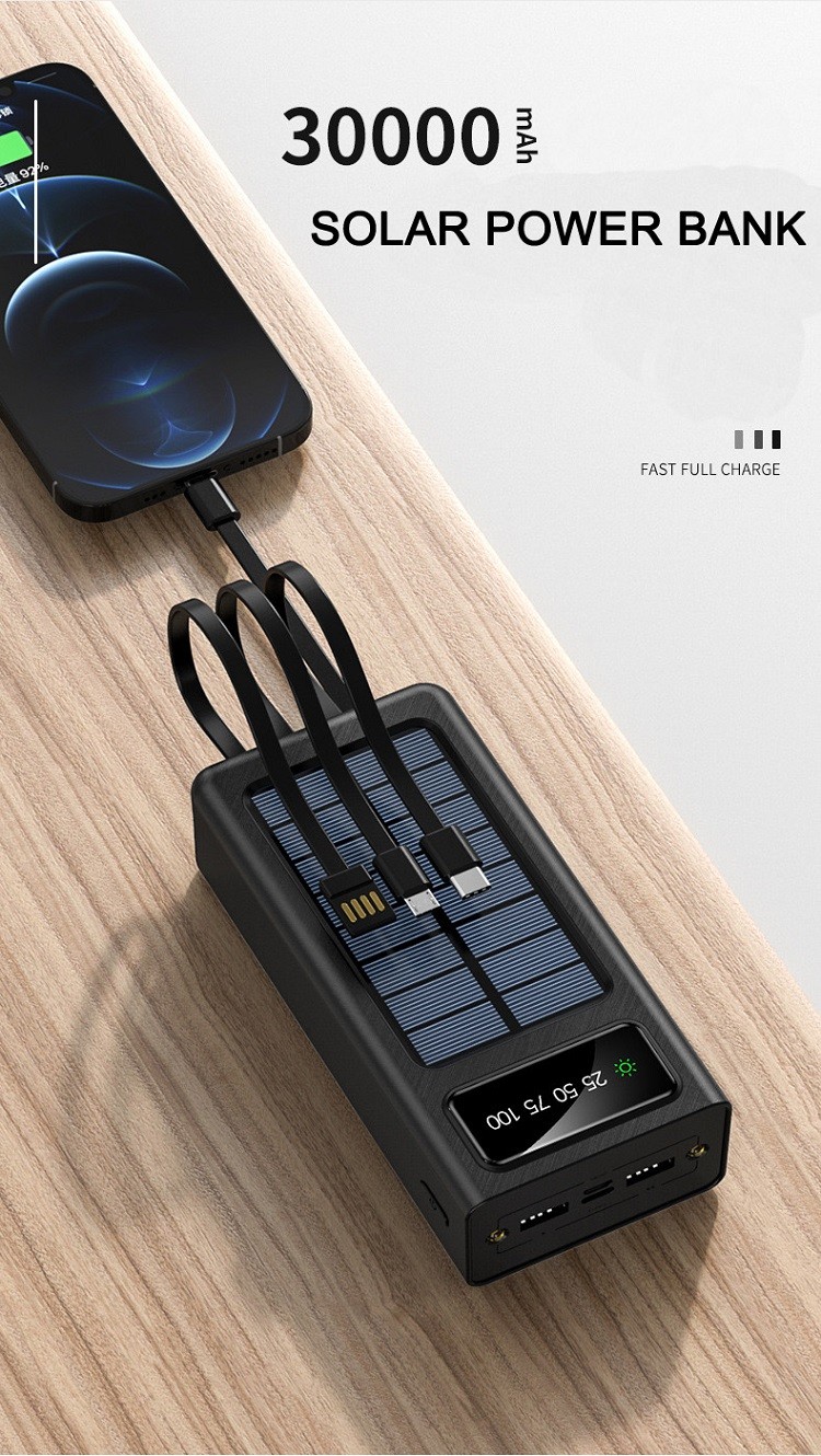 Multi-function Portable 10000Mah 20000Mah 30000Mah Mobile Power Battery Charger Solar Power Bank